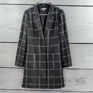 CATO Womens Plaid Long Blazer Coat Gray Windowpane Size Small
